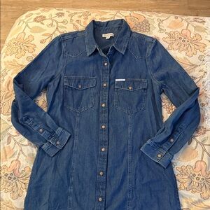 Calvin Klein Denim Button-Up long Shirt dress women’s size large snap front
